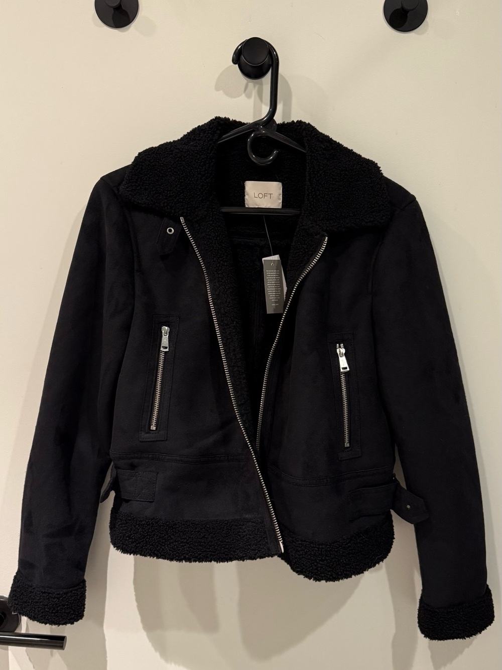 NWT LOFT Faux Shearling Suede Moto Jacket XS